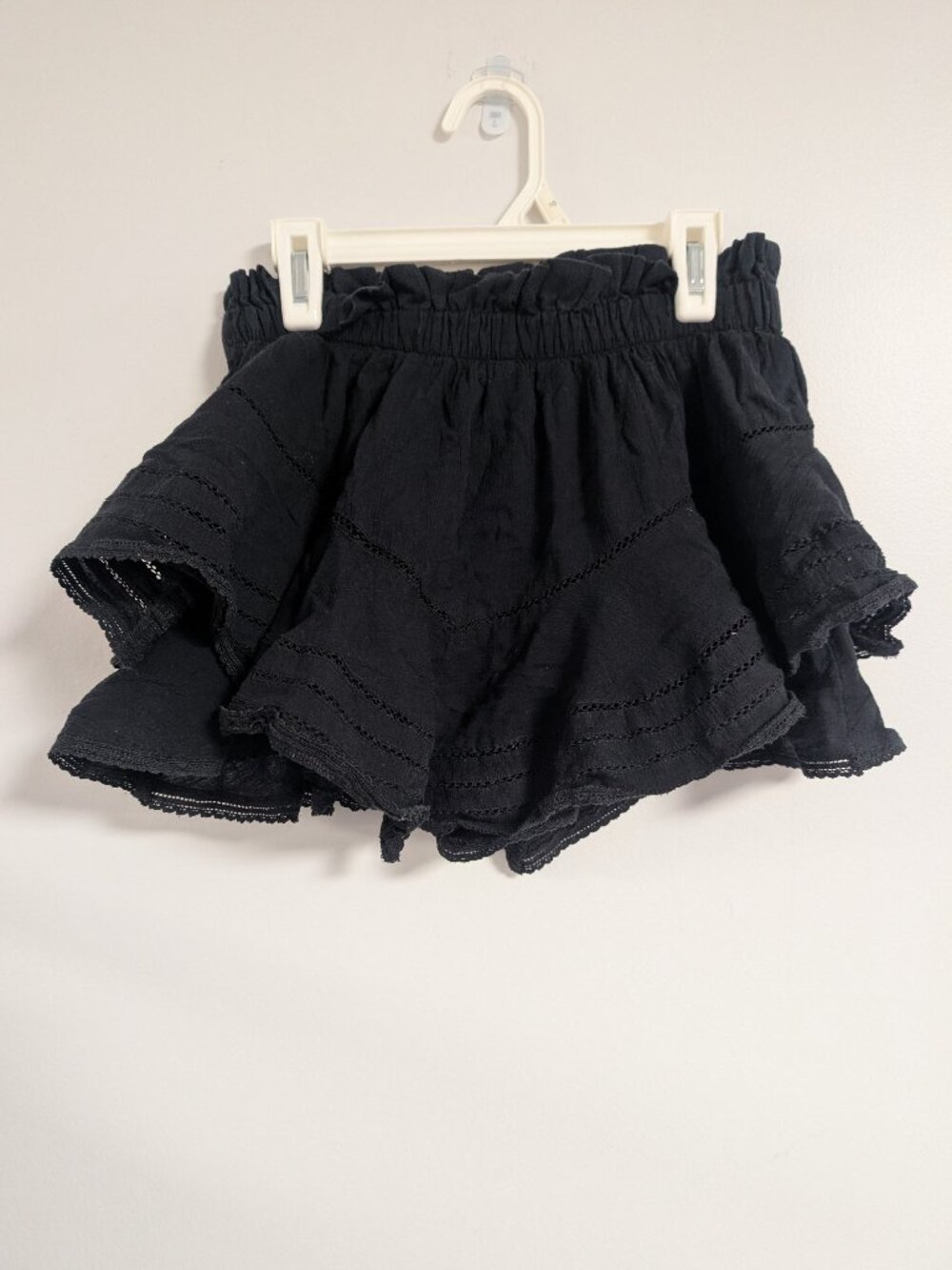 Aerie Tiered Ruffle Eyelet Cotton Smocked Waist Skort Black XS